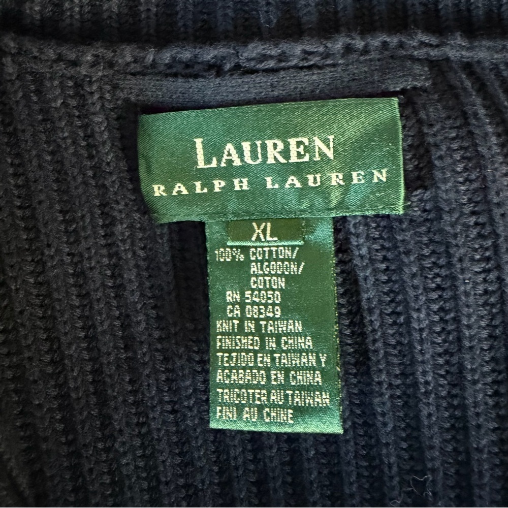 Lauren Ralph Lauren Navy Blue Long Button Up Ribbed Cardigan Size XL - Picture 9 of 10